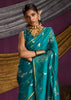 Teal Blue Banarasi Satin Silk Saree
