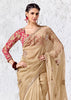 Beige Designer Organza Silk Saree With Printed Blouse