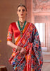 Red And Blue Printed Patola Silk Saree