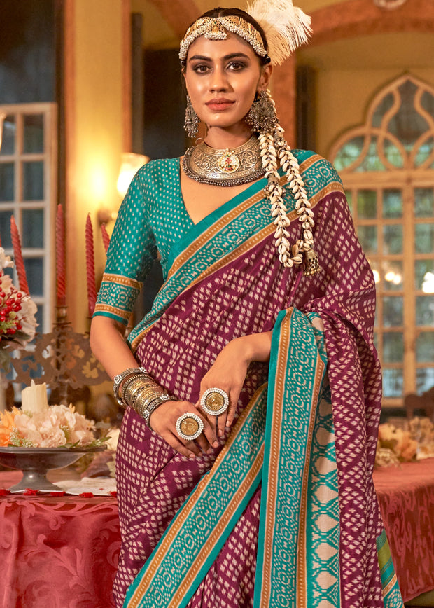 Earth Red Printed Patola Silk Saree