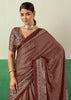 Coffee Brown Printed Satin Silk Saree