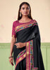 Jet Black kalamkari Printed Cotton Silk Saree