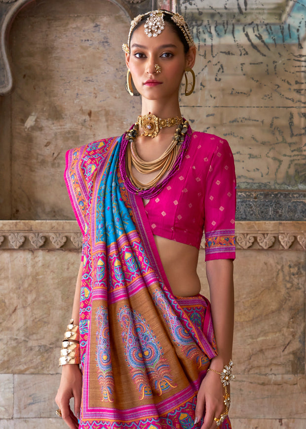 Sky Blue Patola Printed Silk Saree