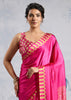 Magenta Pink Satin Silk Saree with Ajrakh Printed Pallu and Blouse