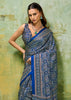 Indigo Blue Printed Satin Silk Saree