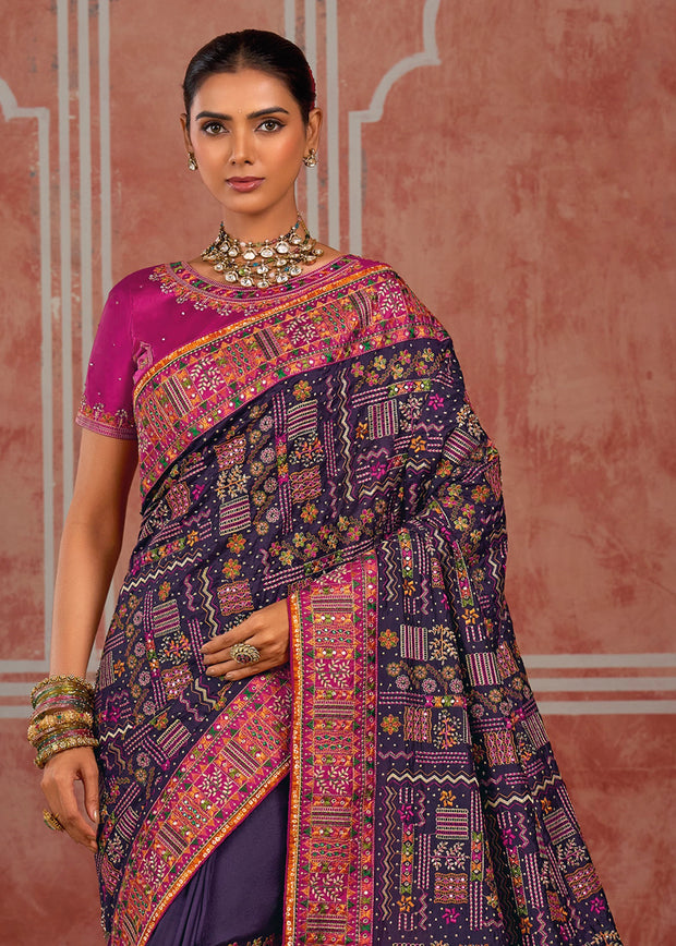 Patrician Purple Embroidered Designer Saree