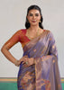 Dusky Purple Woven Silk Saree With Contrast Blouse