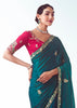Peacock Blue Embroidered Designer Tissue Saree
