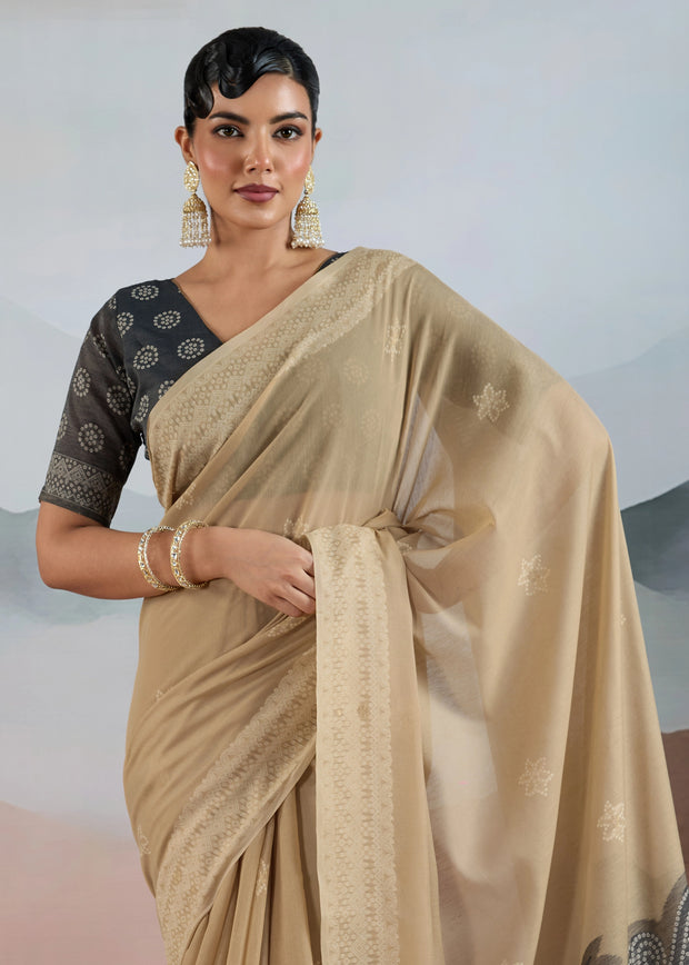 Sand Beige Woven Cotton Saree