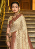Maroon And Beige Woven Banarasi Brocade Silk Saree With Overall Jaal