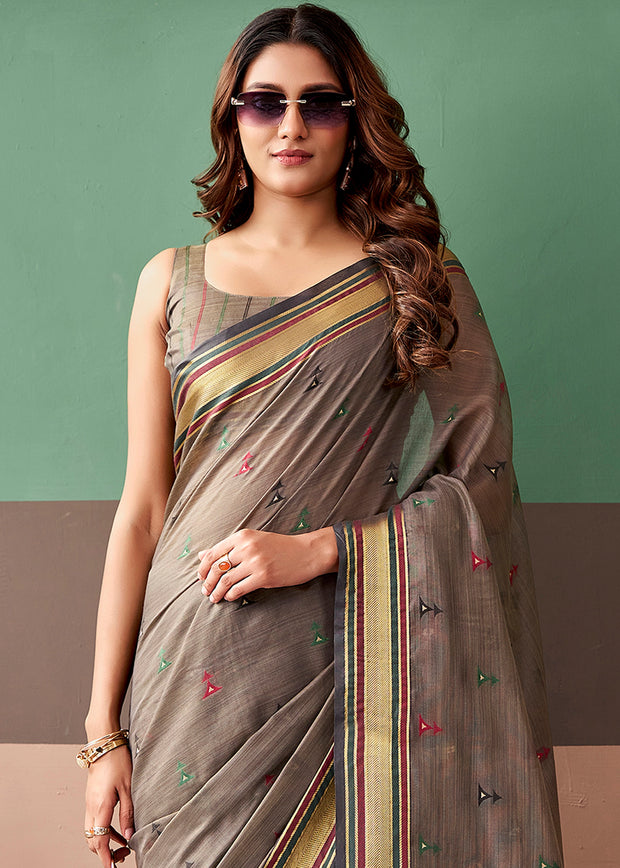 Opal Grey Woven Cotton Silk Saree