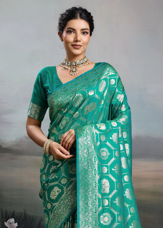 Antique Green Woven Banarasi Silk Saree