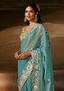 Aqua Blue Embroidered Designer Organza Saree
