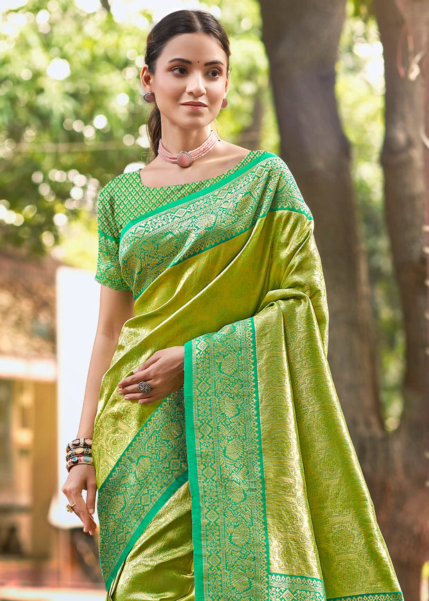 Glow Green Woven Kanjivaram Silk Saree