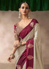 “Exclusive Offer” : Beige & Maroon Woven Banarasi Satin Silk Saree