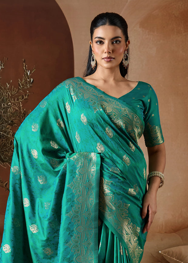 Marine Green Woven Banarasi Silk Saree