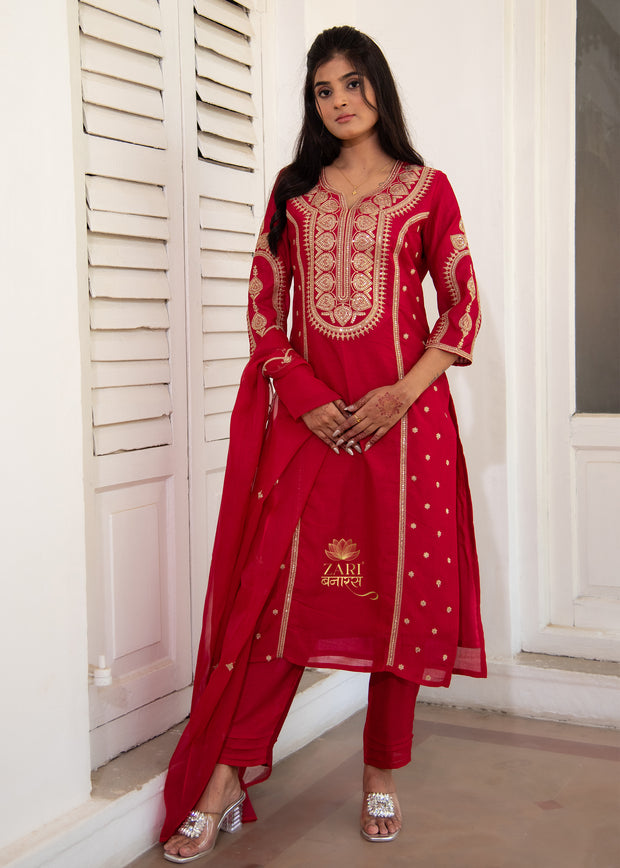 Festive Pink Embroidered Suit Set (10702882865345)