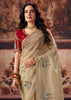 Beige Designer Organza Saree With Embroidered Blouse