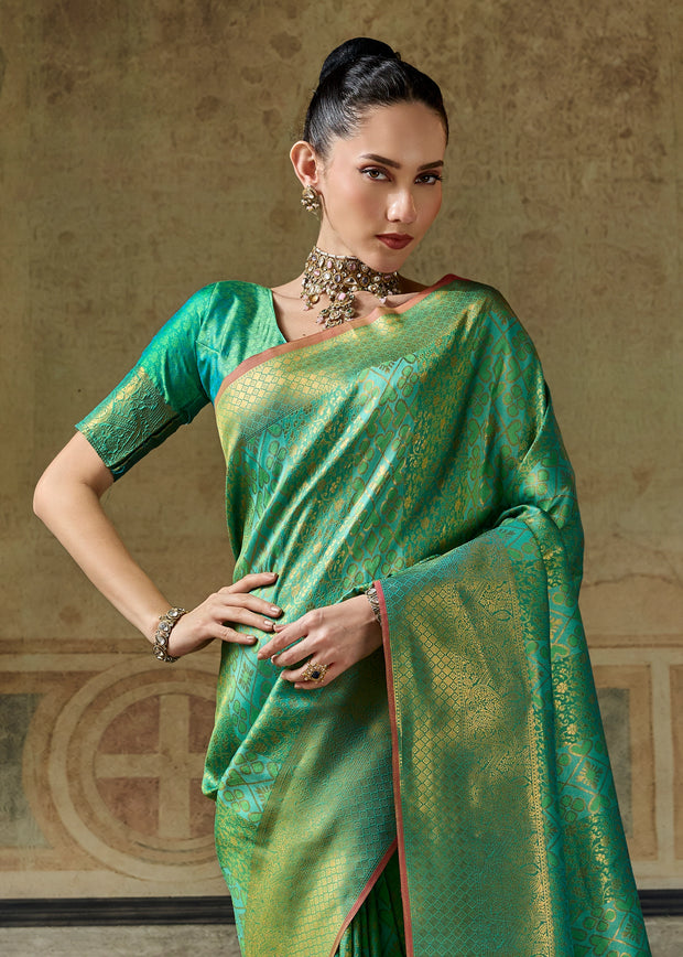Sea Green Woven Banarasi Silk Saree