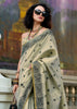 Khadi Beige Woven Tissue Linen Silk Saree
