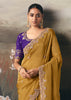 Mustard Yellow Tissue Embroidered Wedding Wear Saree