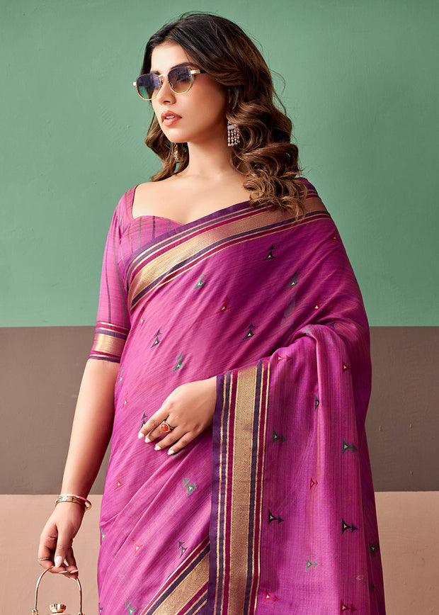 Dahlia Purple Woven Cotton Silk Saree