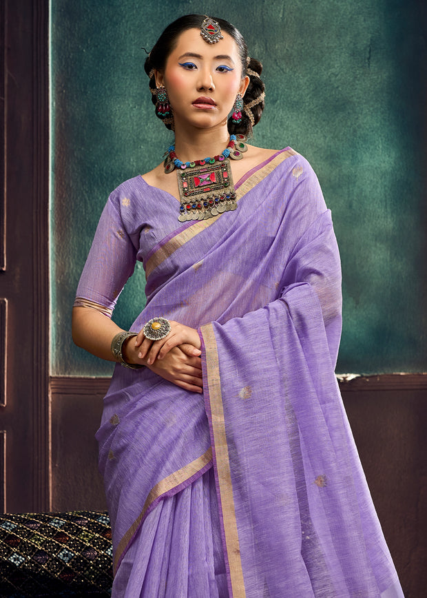 Lavender Purple Woven Cotton Silk Saree
