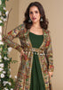 Dark Green Shrug Style Gown with Embroidered Work