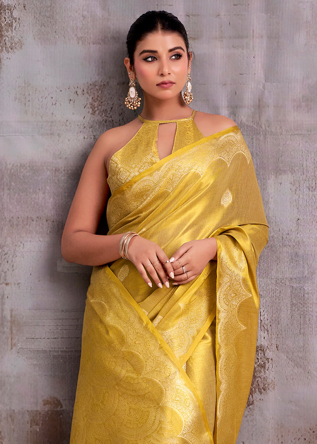 Golden Woven Tissue Silk Saree