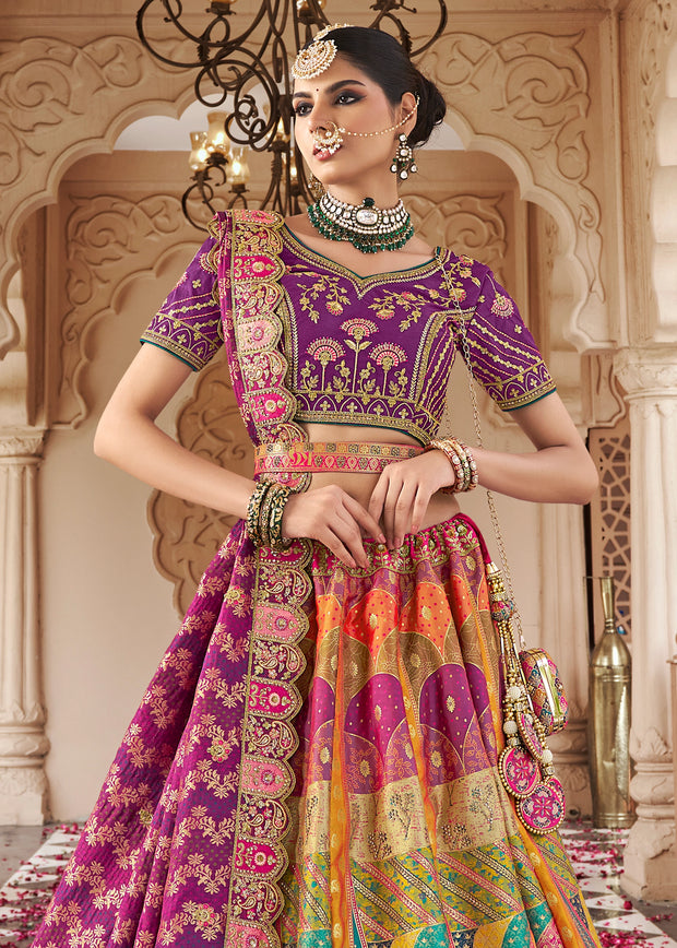 Multicolor Banarasi Silk Embroidered Lehenga