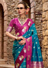 Teal Blue Banarasi Satin Silk Saree