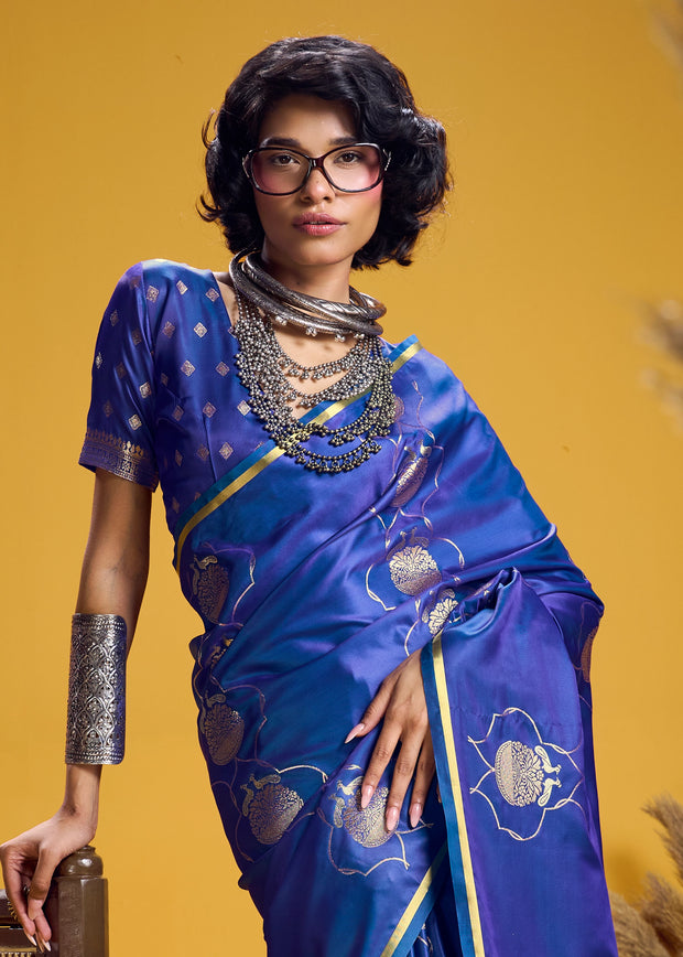 Twilight Blue Banarasi Satin Silk Saree