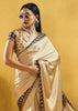 Ivory Satin Silk Saree with Ajrakh Printed Pallu and Blouse