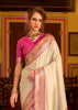White And Pink Woven Banarasi Soft Silk Saree