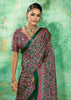 Green And Pink Printed Satin Silk Saree