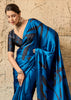 Victoria Blue Printed Satin Silk Saree