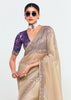 Silver Beige Designer Embroidered Tissue Saree