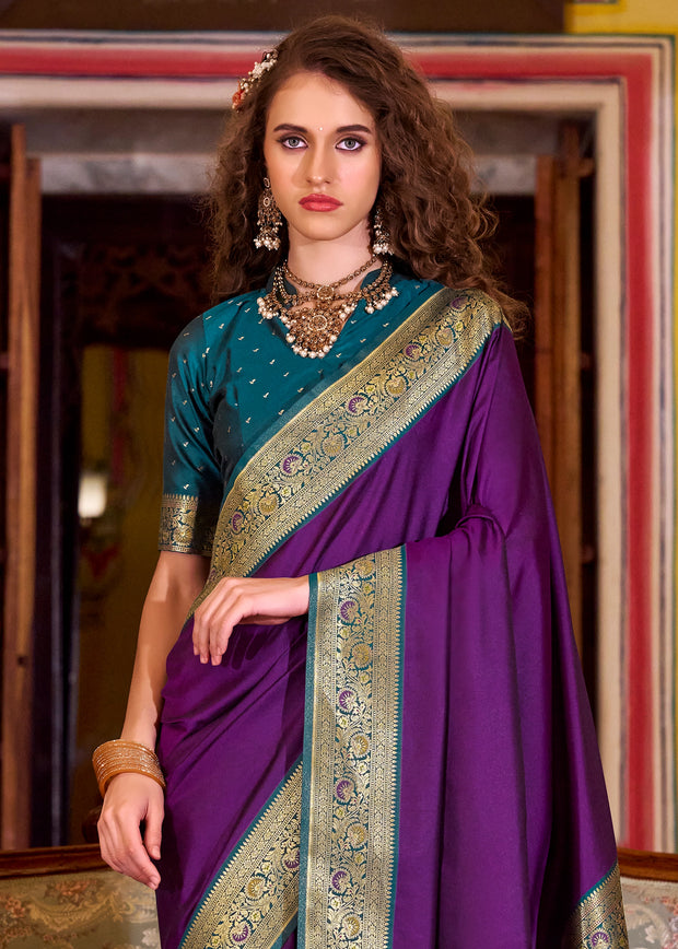 Royal Purple Banarasi Soft Silk Saree