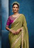 Mist Olive Embroidered Designer Tissue Saree