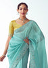 Angel Blue Embroidered Designer Tissue Saree