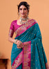 Teal Blue Banarasi Satin Silk Saree