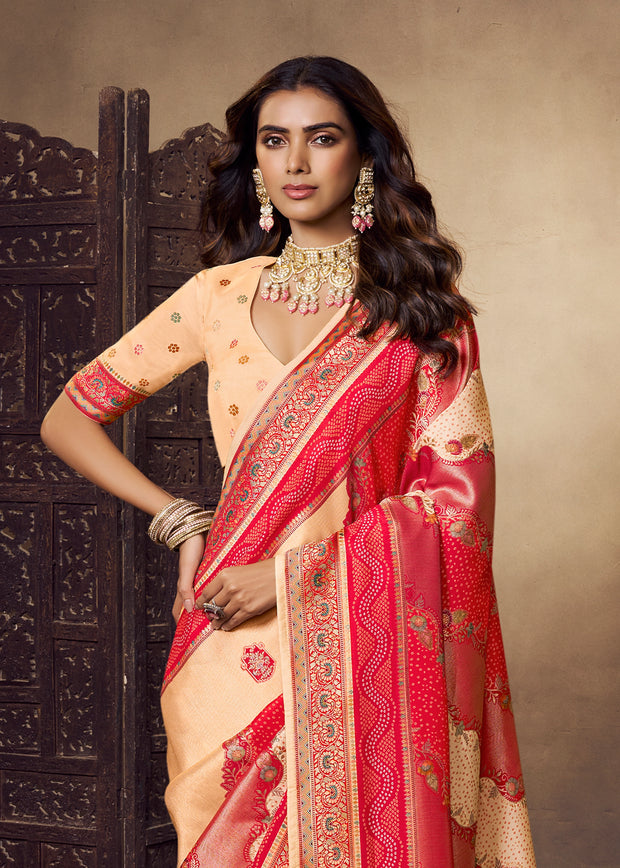 Cream Woven Soft Silk Saree