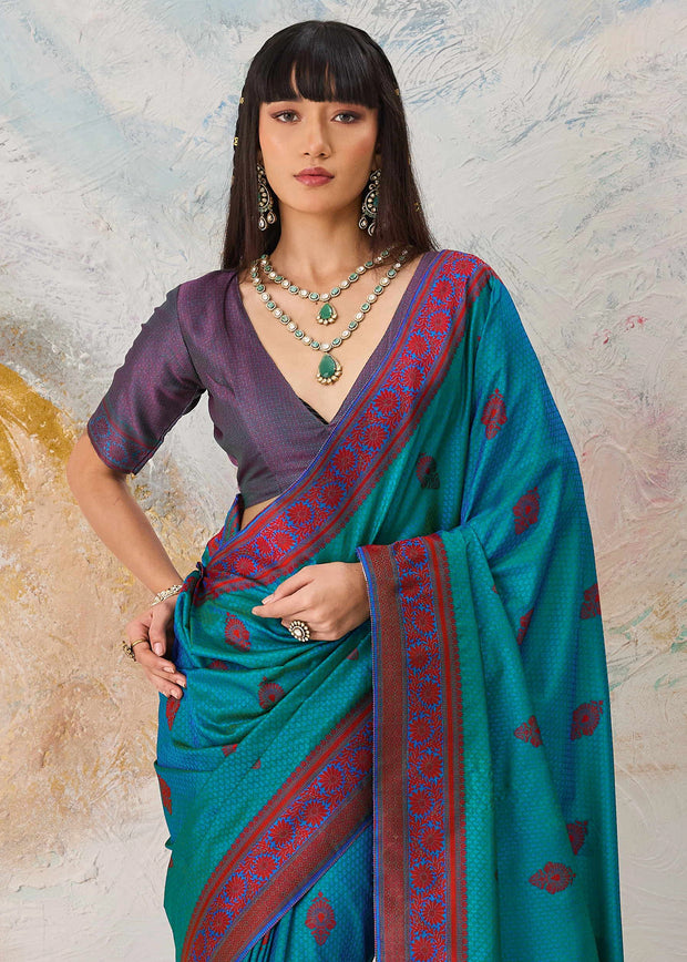 Enamel Blue Woven Kanjivaram Silk Saree