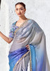 Shades Of Blue Designer Organza Silk Saree With Printed Blouse