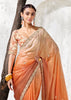Rust Orange Designer Organza Silk Saree With Printed Blouse