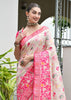 White & Pink Woven Banarasi Patola Silk Saree