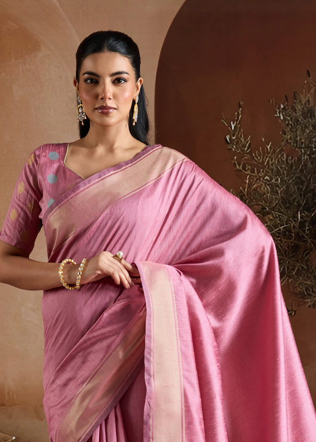 Lilac Pink Woven Banarasi Silk Saree