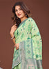 Pistachio Green Woven Cotton Linen Silk Saree