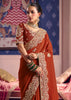 Rust Orange Embroidered Tissue Designer Saree