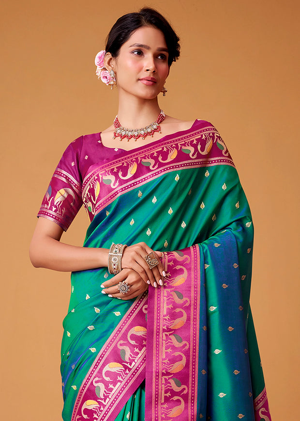Dark Green Woven Banarasi Silk Saree